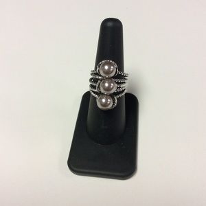 Ted Baker Triple Pearl Pewter Ring